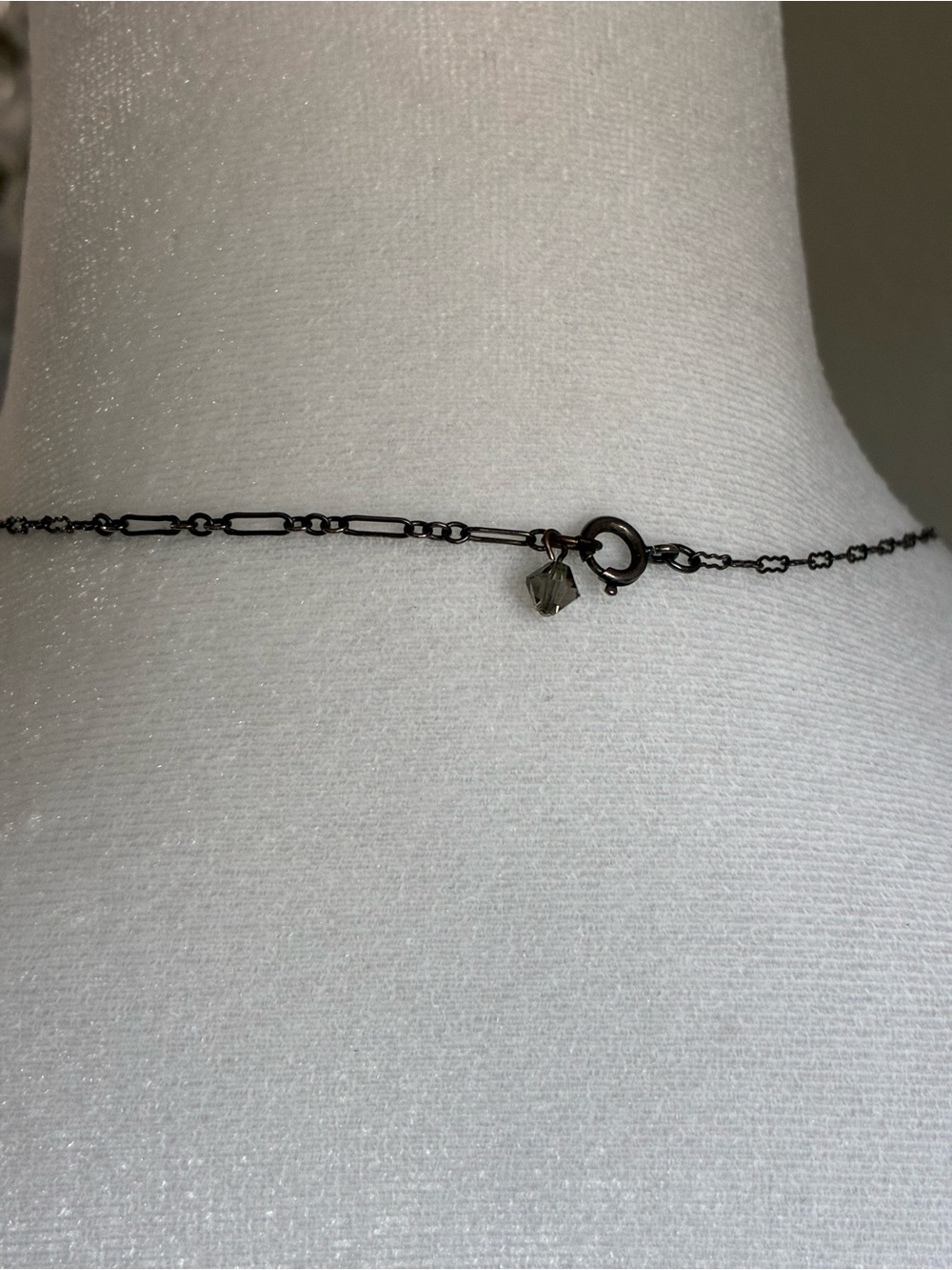 Vintage Silver Filigree Drop Necklace - Gray Crystal Accents - Picture 4 of 5